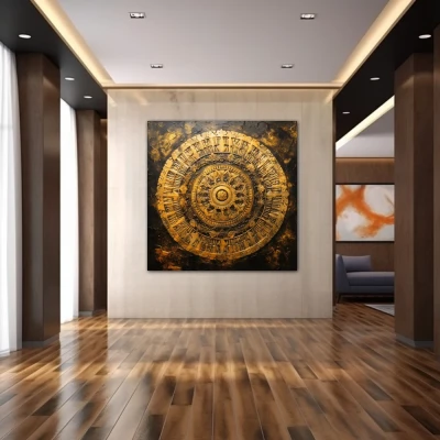 Wall Art titled: Fractal of Consciousness in a  format with: Golden, and Brown Colors; Decoration the Hallway wall
