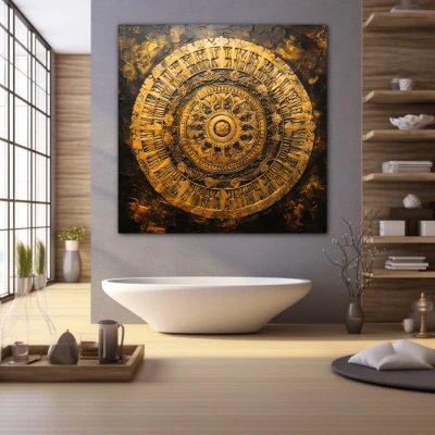Wall Art titled: Fractal of Consciousness in a  format with: Golden, and Brown Colors; Decoration the Wellbeing wall