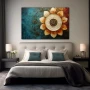 Wall Art titled: Spiritual Rebirth in a Horizontal format with: Sky blue, Golden, and Brown Colors; Decoration the Bedroom wall