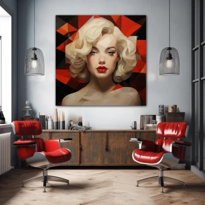 Wall Art titled: Eternal Seduction in a Square format with: Black, Red, and Beige Colors; Decoration the Barbería wall