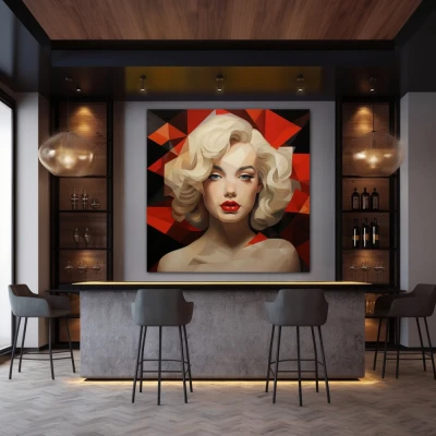Wall Art titled: Eternal Seduction in a  format with: Black, Red, and Beige Colors; Decoration the Bar wall