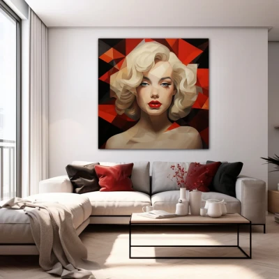 Wall Art titled: Eternal Seduction in a Square format with: Black, Red, and Beige Colors; Decoration the White Wall wall