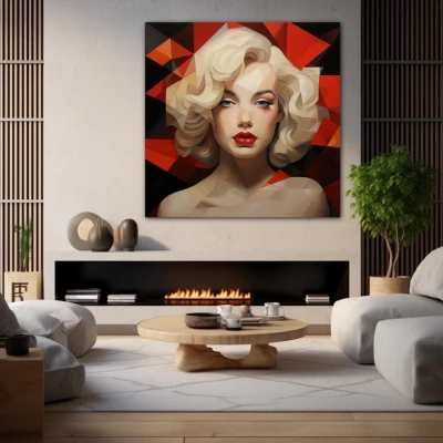 Wall Art titled: Eternal Seduction in a  format with: Black, Red, and Beige Colors; Decoration the Fireplace wall