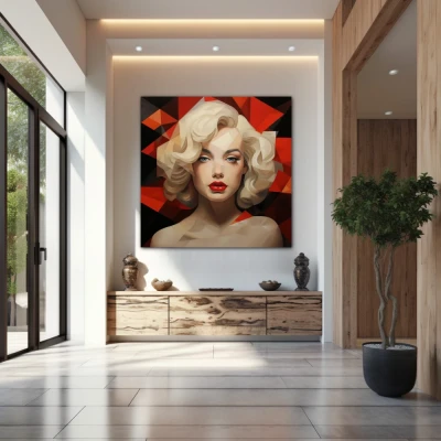 Wall Art titled: Eternal Seduction in a  format with: Black, Red, and Beige Colors; Decoration the Entryway wall