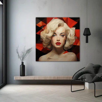 Wall Art titled: Eternal Seduction in a  format with: Black, Red, and Beige Colors; Decoration the Grey Walls wall