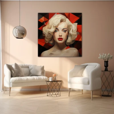 Wall Art titled: Eternal Seduction in a Square format with: Black, Red, and Beige Colors; Decoration the Living Room wall