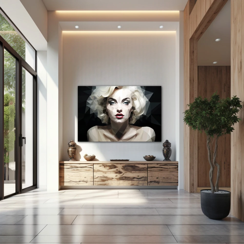 Wall Art titled: Polygons of Marilyn in a Horizontal format with: white, Black, and Monochromatic Colors; Decoration the Entryway wall