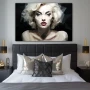 Cuadro Polígonos de Marilyn en formato horizontal con colores Blanco, Negro, Monocromático; Decorando pared de Habitación dormitorio