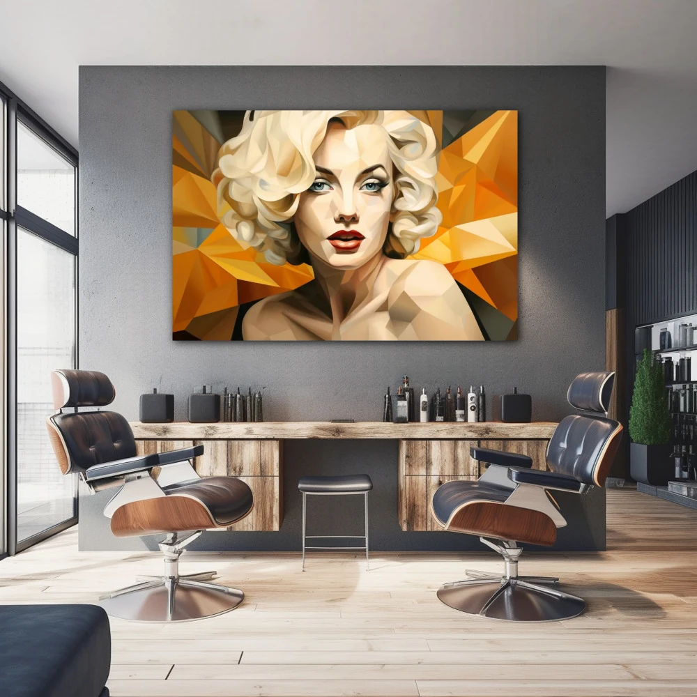 Wall Art titled: Fragments of Glamour in a Horizontal format with: Mustard, Orange, and Beige Colors; Decoration the  wall