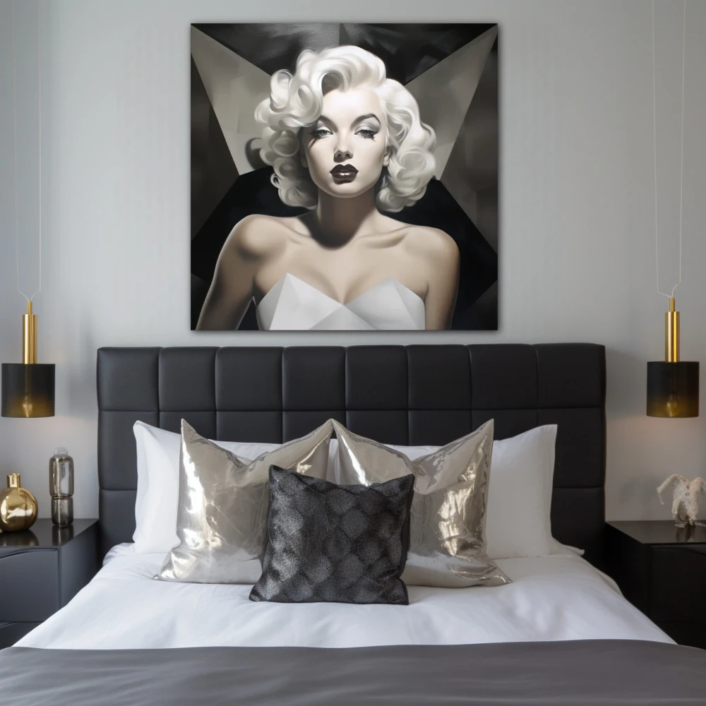 Cuadro la estrella del pop art en formato cuadrado con colores gris, monocromático; decorando pared de habitación dormitorio
