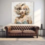 Wall Art titled: Fragmented Icon in a Square format with: Grey, Beige, and Pastel Colors; Decoration the Above Couch wall