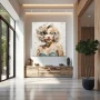 Wall Art titled: Fragmented Icon in a Square format with: Grey, Beige, and Pastel Colors; Decoration the Entryway wall