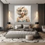 Wall Art titled: Fragmented Icon in a Square format with: Grey, Beige, and Pastel Colors; Decoration the Bedroom wall