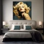 Wall Art titled: World Icon Light in a Square format with: Yellow, Golden, and Grey Colors; Decoration the Bedroom wall