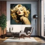 Wall Art titled: World Icon Light in a Square format with: Yellow, Golden, and Grey Colors; Decoration the Living Room wall