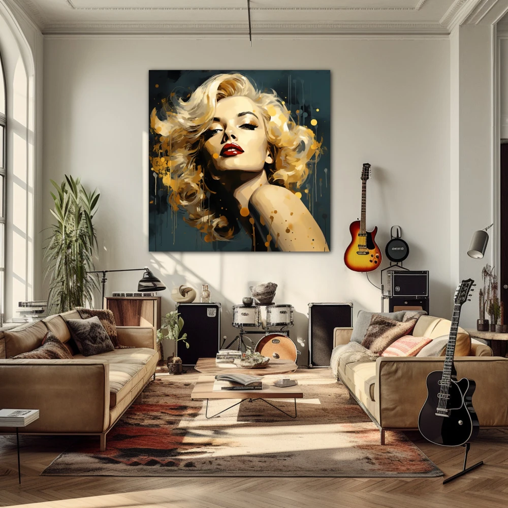 Wall Art titled: World Icon Light in a Square format with: Yellow, Golden, and Grey Colors; Decoration the Living Room wall
