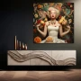 Wall Art titled: Fusion of Icons in a Square format with: Yellow, white, and Vivid Colors; Decoration the Sideboard wall