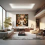 Wall Art titled: Fusion of Icons in a Square format with: Yellow, white, and Vivid Colors; Decoration the Living Room wall