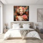 Wall Art titled: Glamour Among Roses in a Square format with: Orange, Pink, and Pastel Colors; Decoration the Bedroom wall