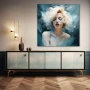 Wall Art titled: Dreams of a Diva in a Square format with: Blue, and white Colors; Decoration the Sideboard wall