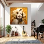 Wall Art titled: Transcend Your Beauty in a Square format with: Golden, Orange, and Beige Colors; Decoration the Living Room wall