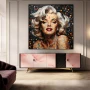 Wall Art titled: Divine Pop Diva in a Square format with: white, Black, and Beige Colors; Decoration the Sideboard wall