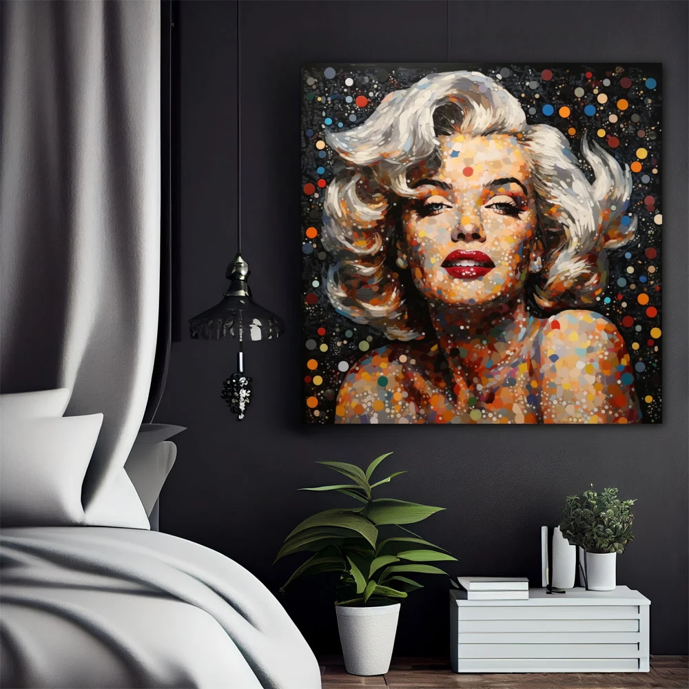 Wall Art titled: Divine Pop Diva in a Square format with: white, Black, and Beige Colors; Decoration the Bedroom wall