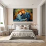 Wall Art titled: Whispers of the Heart in a Horizontal format with: Blue, Sky blue, and Green Colors; Decoration the Bedroom wall