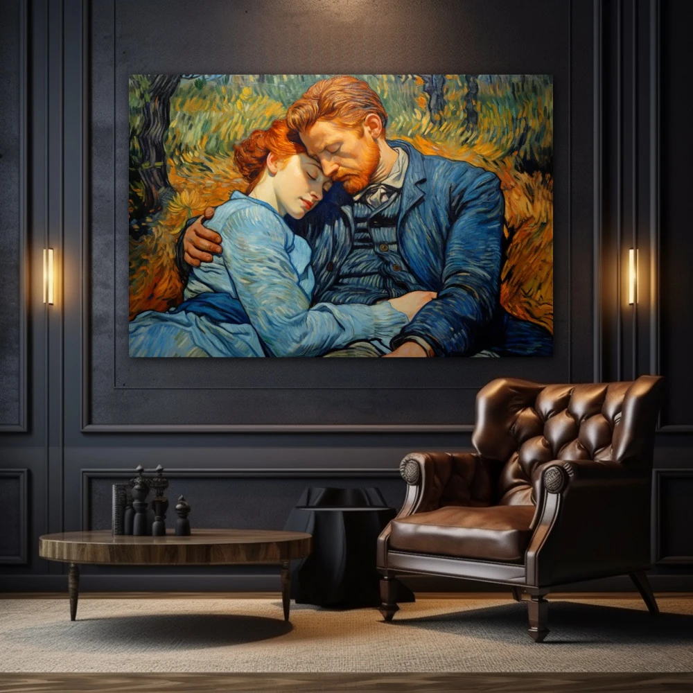 Wall Art titled: Whispers of the Heart in a Horizontal format with: Blue, Sky blue, and Green Colors; Decoration the Living Room wall