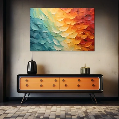 Wall Art titled: Sky in Transition in a  format with: Yellow, Sky blue, and Orange Colors; Decoration the Sideboard wall