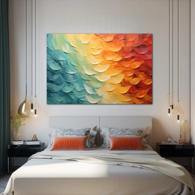 Wall Art titled: Sky in Transition in a  format with: Yellow, Sky blue, and Orange Colors; Decoration the Bedroom wall