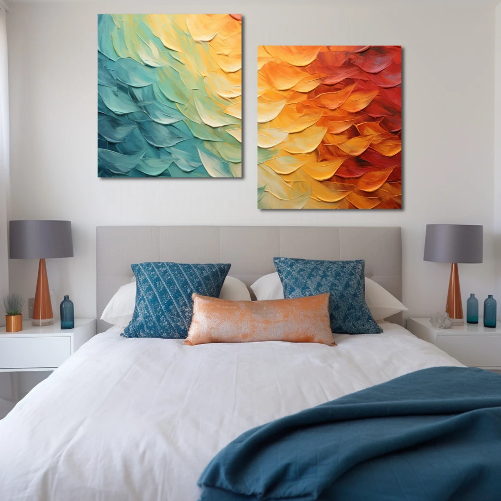 Wall Art titled: Sky in Transition in a Horizontal format with: Yellow, Sky blue, and Orange Colors; Decoration the Bedroom wall