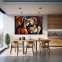 Wall Art titled: Geometric Whispers in a Horizontal format with: Grey, Brown, and Red Colors; Decoration the Kitchen wall