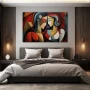 Wall Art titled: Geometric Whispers in a Horizontal format with: Grey, Brown, and Red Colors; Decoration the Bedroom wall