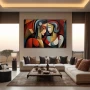Wall Art titled: Geometric Whispers in a Horizontal format with: Grey, Brown, and Red Colors; Decoration the Living Room wall