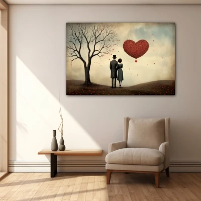 Wall Art titled: Shared Eternity in a  format with: Brown, Red, and Pastel Colors; Decoration the Beige Wall wall