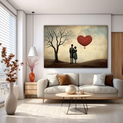 Wall Art titled: Shared Eternity in a Horizontal format with: Brown, Red, and Pastel Colors; Decoration the White Wall wall