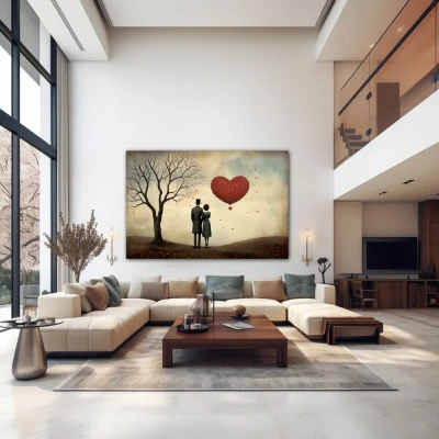 Wall Art titled: Shared Eternity in a  format with: Brown, Red, and Pastel Colors; Decoration the Above Couch wall