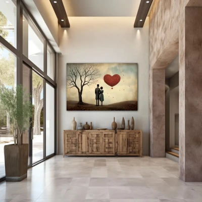 Wall Art titled: Shared Eternity in a Horizontal format with: Brown, Red, and Pastel Colors; Decoration the Entryway wall