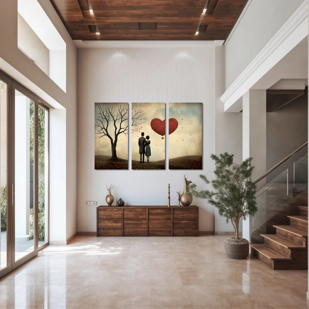 Wall Art titled: Shared Eternity in a Horizontal format with: Brown, Red, and Pastel Colors; Decoration the Entryway wall
