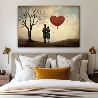 Wall Art titled: Shared Eternity in a  format with: Brown, Red, and Pastel Colors; Decoration the Bedroom wall