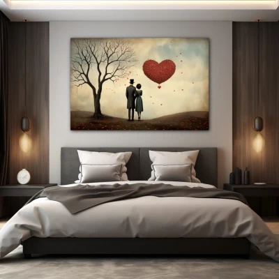 Wall Art titled: Shared Eternity in a Horizontal format with: Brown, Red, and Pastel Colors; Decoration the Bedroom wall