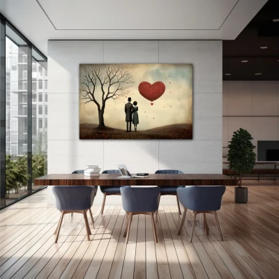 Wall Art titled: Shared Eternity in a Horizontal format with: Brown, Red, and Pastel Colors; Decoration the Inmobiliaria wall
