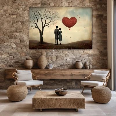 Wall Art titled: Shared Eternity in a Horizontal format with: Brown, Red, and Pastel Colors; Decoration the Stone Walls wall