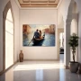 Wall Art titled: Navigating Love in a Horizontal format with: Blue, and Brown Colors; Decoration the Entryway wall