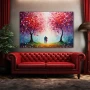 Wall Art titled: Pathways of Hope in a Horizontal format with: Blue, Red, Violet, and Vivid Colors; Decoration the Above Couch wall