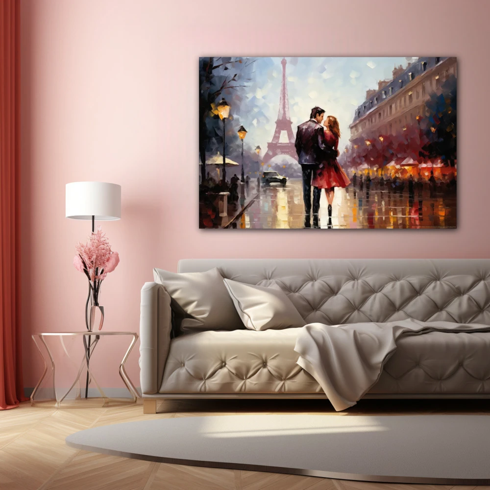 Wall Art titled: Boulevard of Dreams in a Horizontal format with: Yellow, Sky blue, Grey, and Brown Colors; Decoration the Above Couch wall