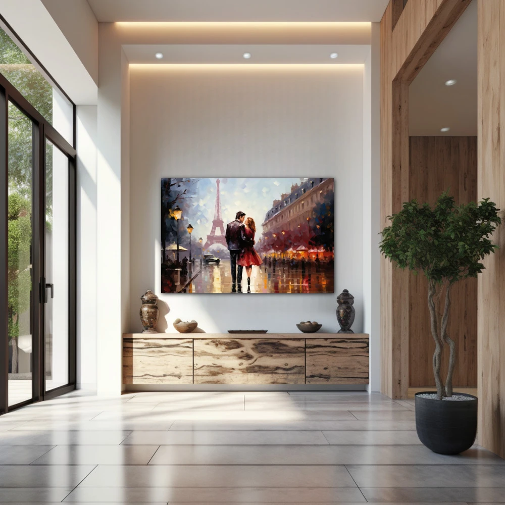 Wall Art titled: Boulevard of Dreams in a Horizontal format with: Yellow, Sky blue, Grey, and Brown Colors; Decoration the Entryway wall