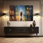 Wall Art titled: Love Under a Rainy Sky in a Horizontal format with: Blue, Grey, and Brown Colors; Decoration the Sideboard wall
