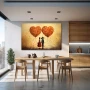 Wall Art titled: Love in Harmony in a Horizontal format with: Orange, Red, and Beige Colors; Decoration the Kitchen wall